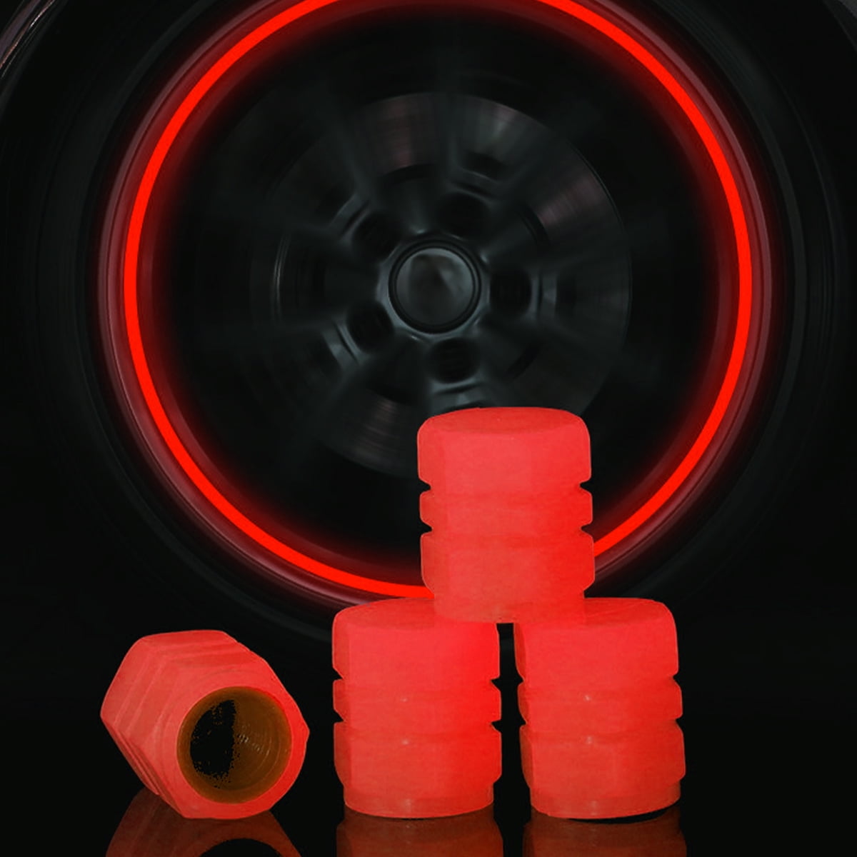 Glowing Tire Valve Stem Caps - Universal Tyre Valve Stem Caps with Light in Dark, Leakproof Seal (12pcs)