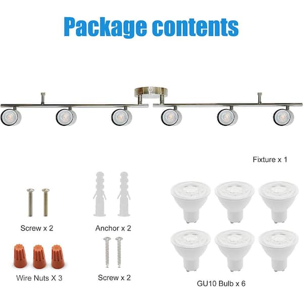 3.7 ft. 6-Light Brushed Nickle Hardwired Swivel Track Lighting Kit with Cylinder Head