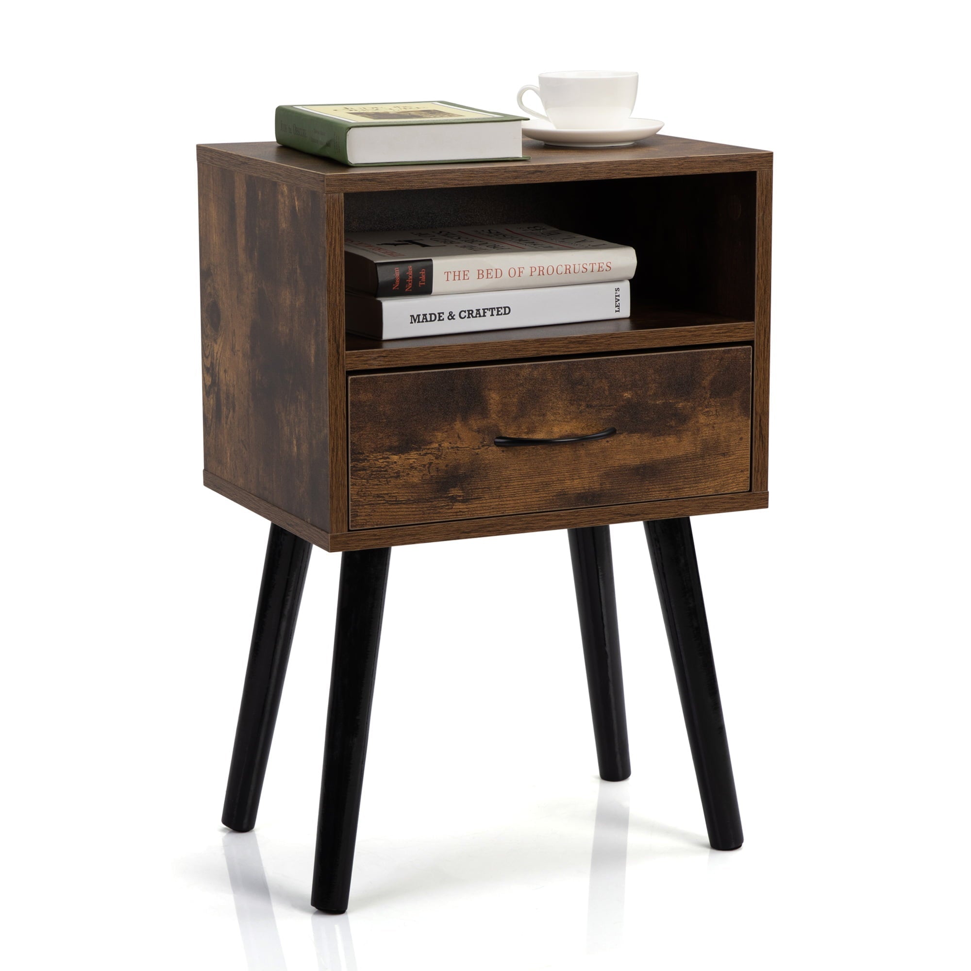 Modstyle Nightstand Set of 2 with Drawers, Mid Century Wood Nightstand Set