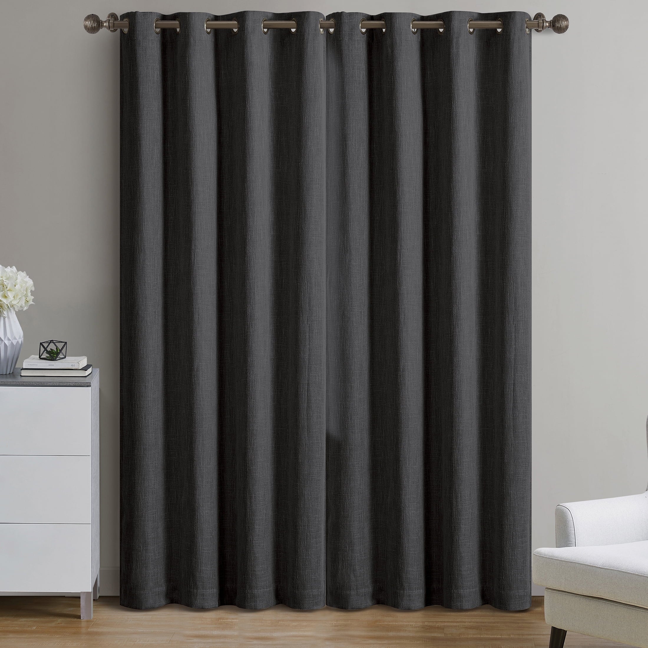 Better Homes & Gardens Woven Textured Grommet Blackout Curtain Panel, Black, 50