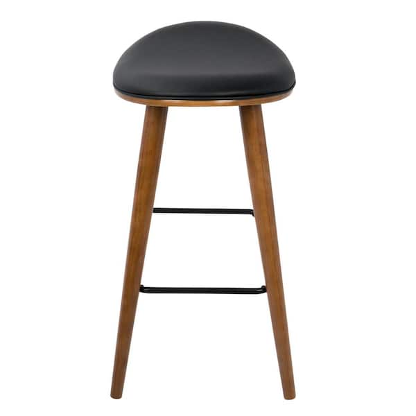 Saddle 26 in. Counter Stool in Walnut and Black in Faux Leather (Set of 2)