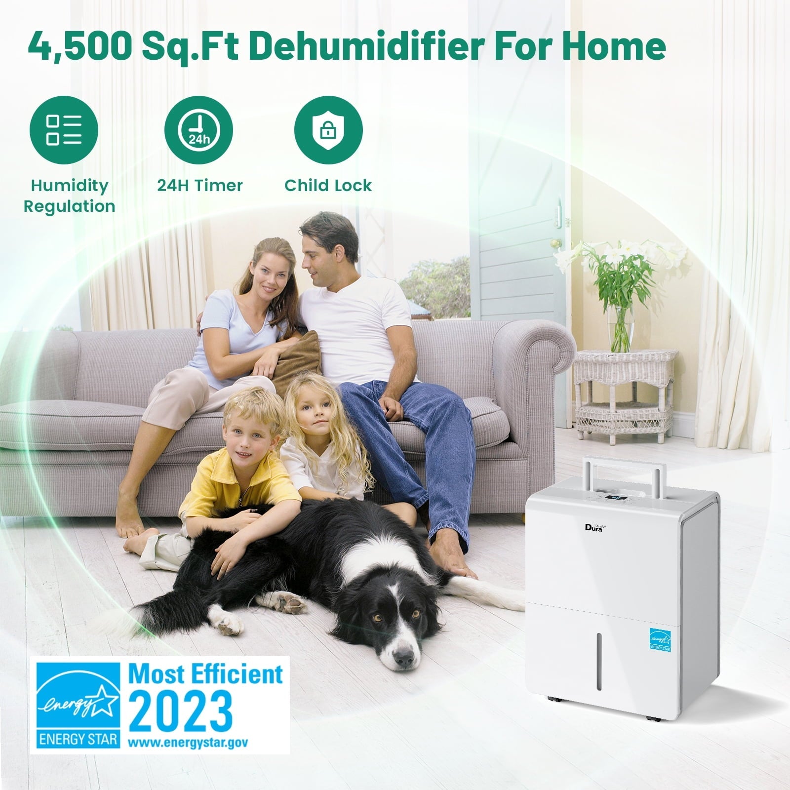 DuraComfort 50 Pints Dehumidifier for Bathroom Basement with Pump, up to 4500 Sq.ft, Energy Star, Wifi,White