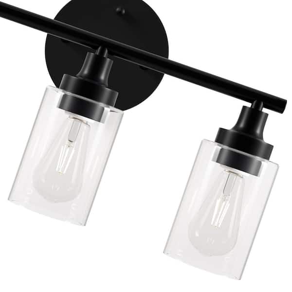 17 in. 3-Light Modern Matte Black Vanity-Light with Clear Glass Shade