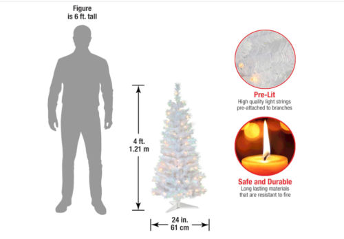 4 ft. Pre-Lit Artificial Christmas Tree White Tinsel White Lights Includes Stand