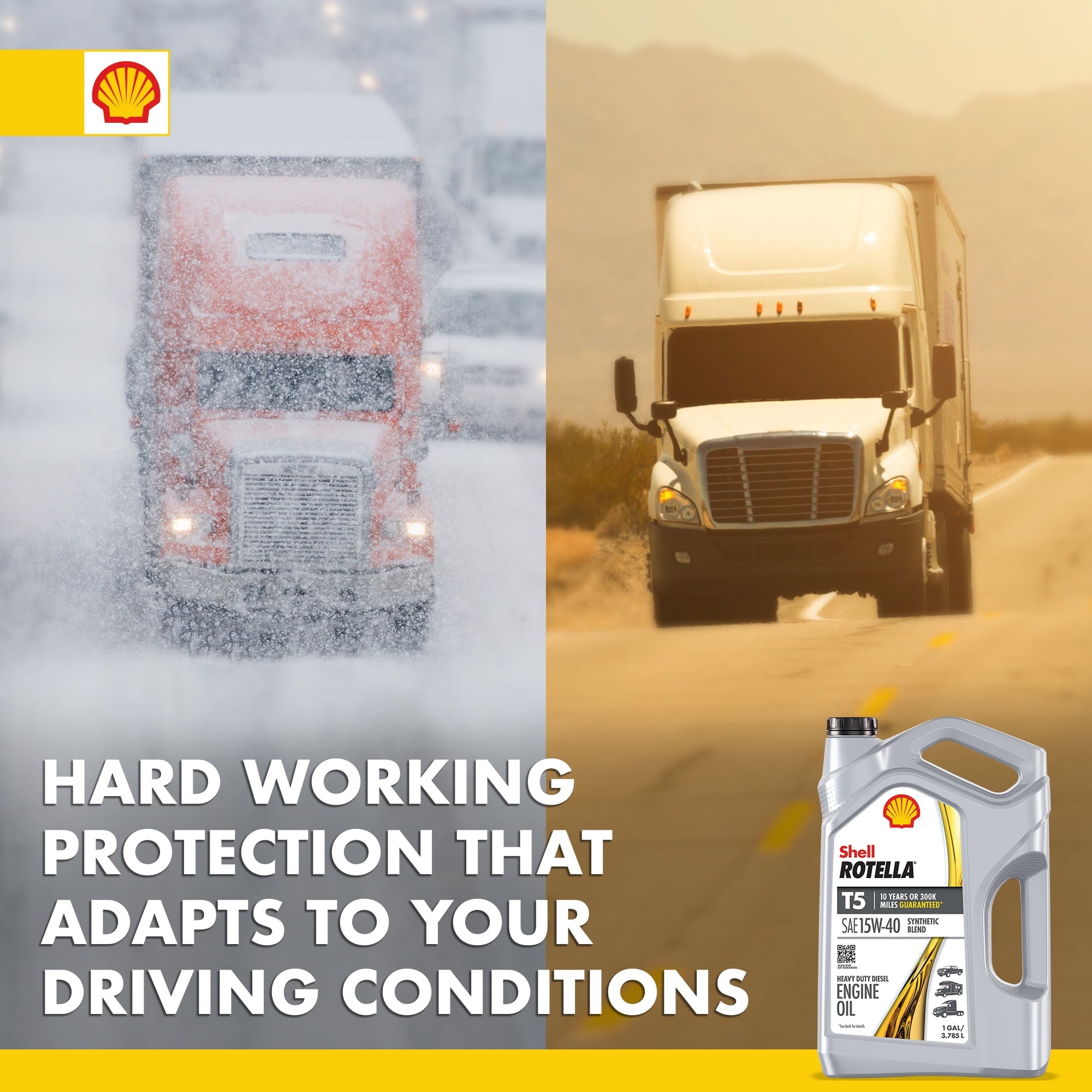 Shell Rotella T5 Synthetic Blend 15W-40 Diesel Engine Oil, 1 Gallon