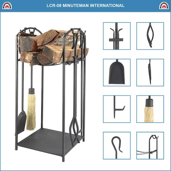 32 in. Tall Black Mission Wood Holder with 4 Tools