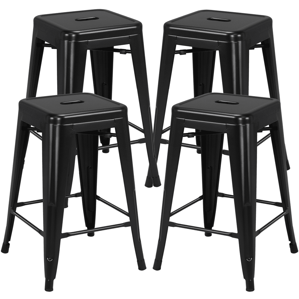 Yaheetech 24'' Metal Counter Stools, Set of 4, Black