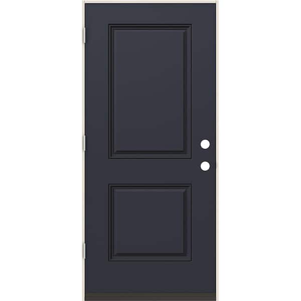 Smooth-Pro 36 in. x 80 in. 2-Panel Right-Handed Black Fiberglass Prehung Front Door with 4-9/16 in. Jamb Size
