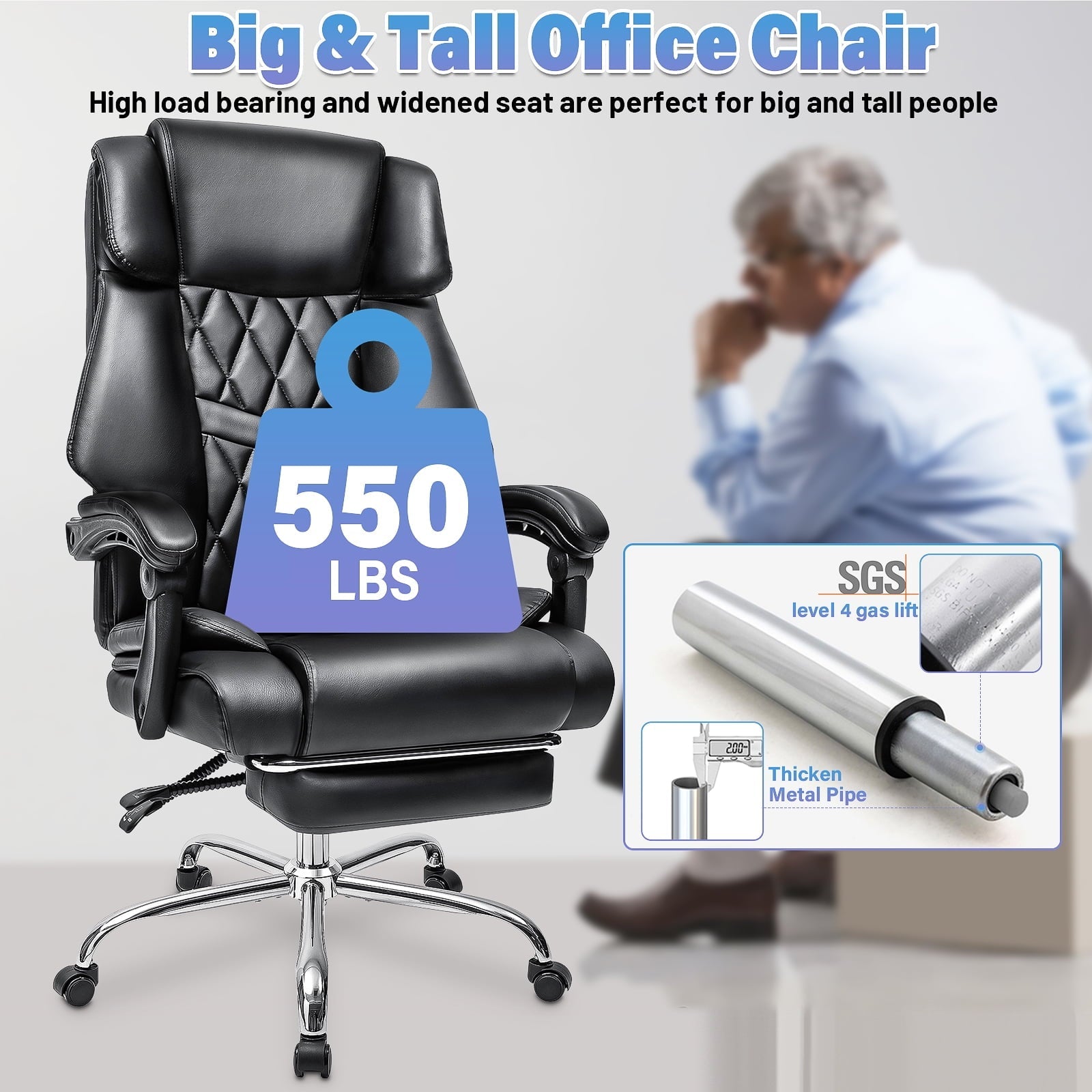 Hoffree Big & Tall Executive Office Chair 550LBS, 8 Hours Heavy Duty Design, Ergonomic High Back Cushion Lumbar Back Support, Wide Seat Executive Leather Chair Computer Chair for Big-boned People