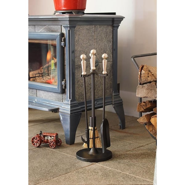 22 in. Tall Satin Nickel Holden 4-Piece Mini Fireplace Tool Set