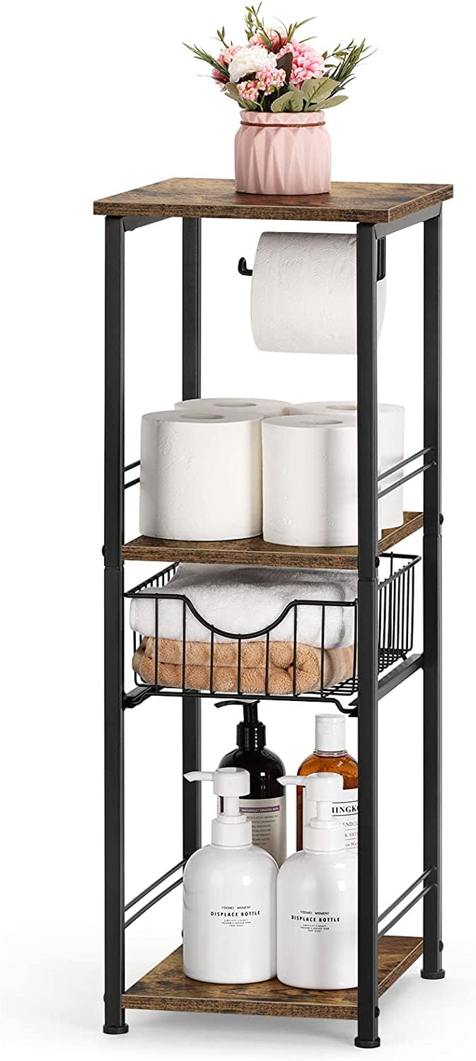 Freestanding Bathroom Shelf with Drawer Toilet Paper Storage Stand Organizer, Black