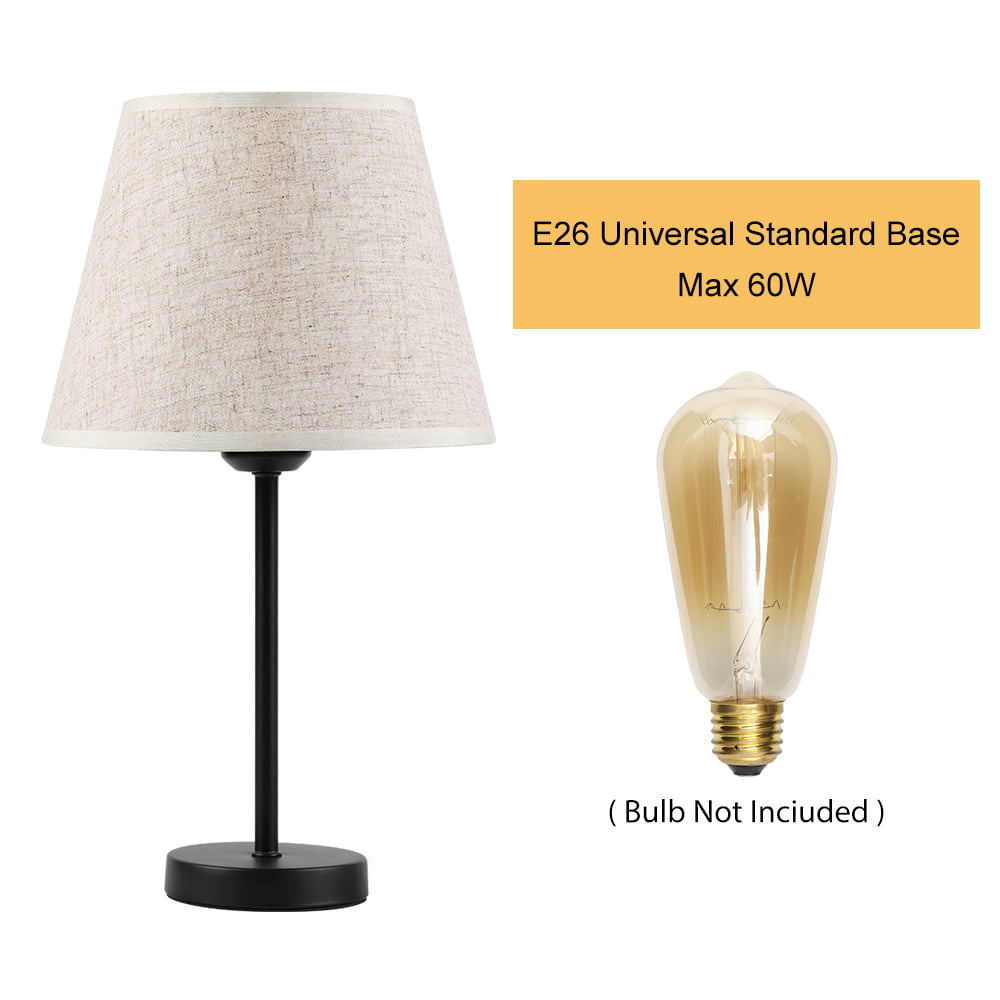 Set of 2 Haitral Modern Black Metal Bedside Lamp with White Linen Shade