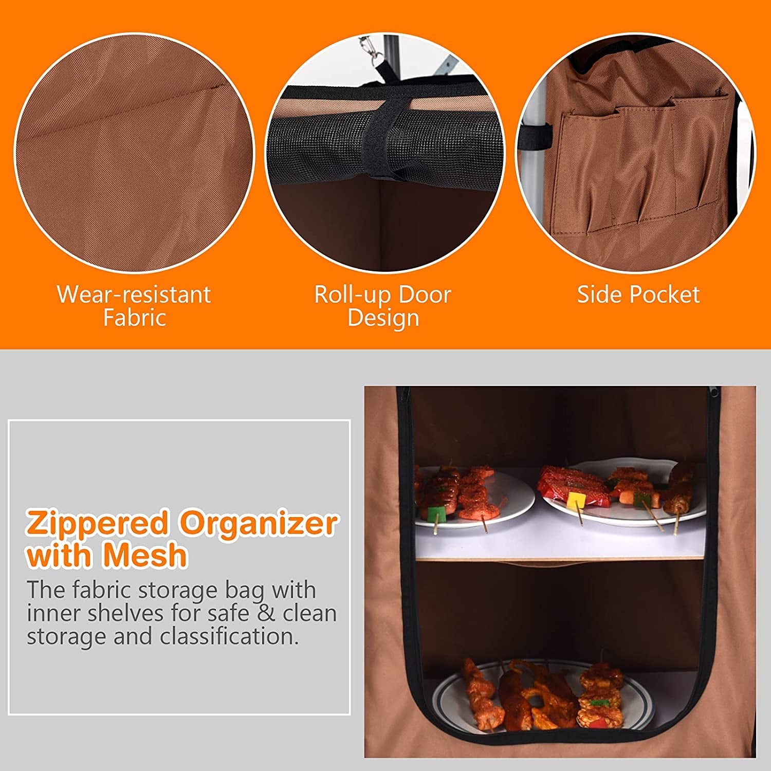 Grill Table with 26'' Tabletop and Detachable Windscreen, Aluminum Portable Camp Cook Station Carry Bag Quick Set-up, BBQ Camping Picnic Backyard Outdoor Camping Kitchen Table (Brown)