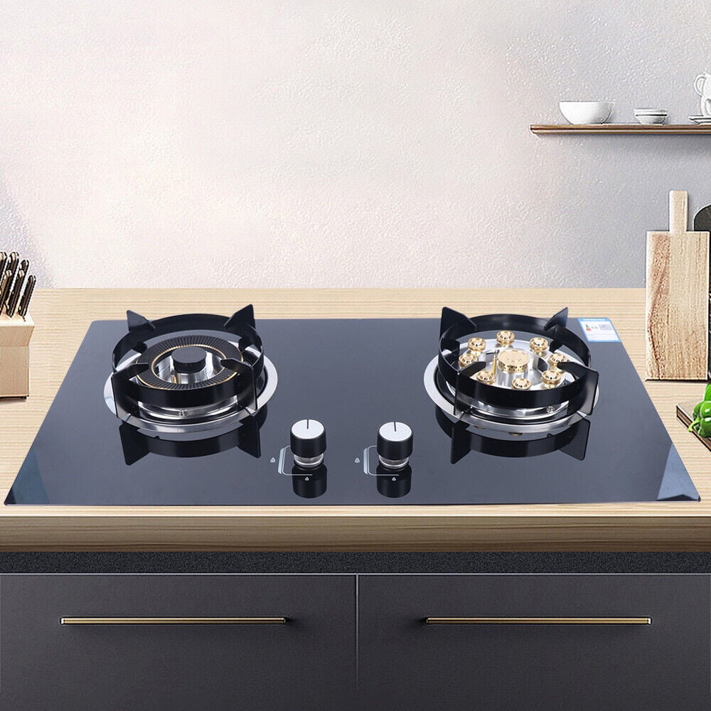 TFCFL Natural Gas Cooker Gas Cooktop 2 Burner Built-in Stove Gas Kitchen Cooking Black
