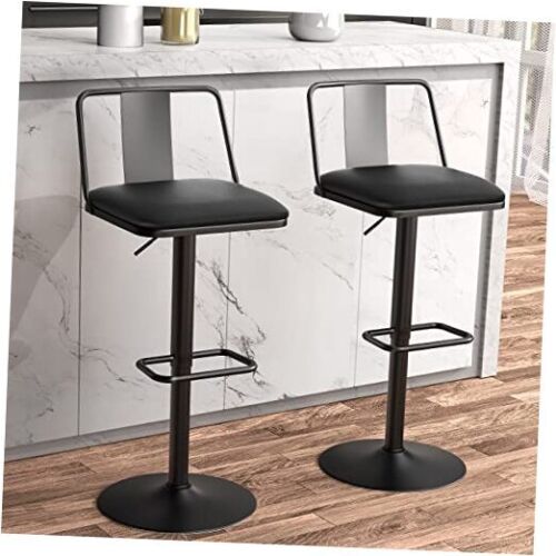 Metal Swivel Barstools Set of 2, Enlarged PU Leather Seat with Matte Black