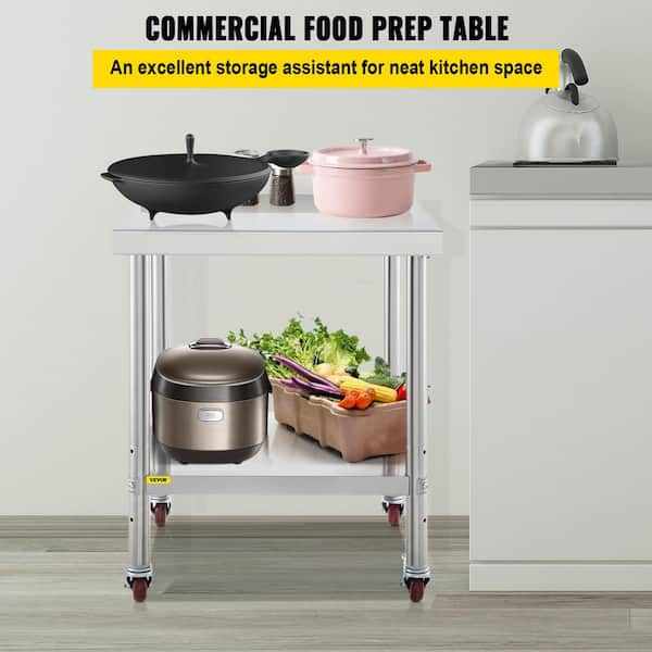 Stainless Steel Prep Table 24 x 24 x 35 in. Heavy Duty Metal Worktable with Adjustable Undershelf Kitchen Utility Tables