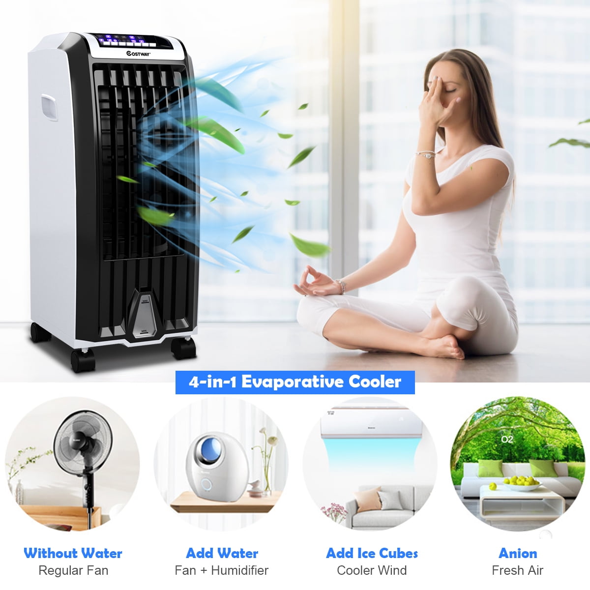 Costway Evaporative Portable  Cooler Fan Anion Humidify W/ Remote Control