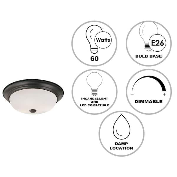 Bowers 15 in. 3-Light Oil Rubbed Bronze Flush Mount Ceiling Light Fixture with Frosted Glass Shade