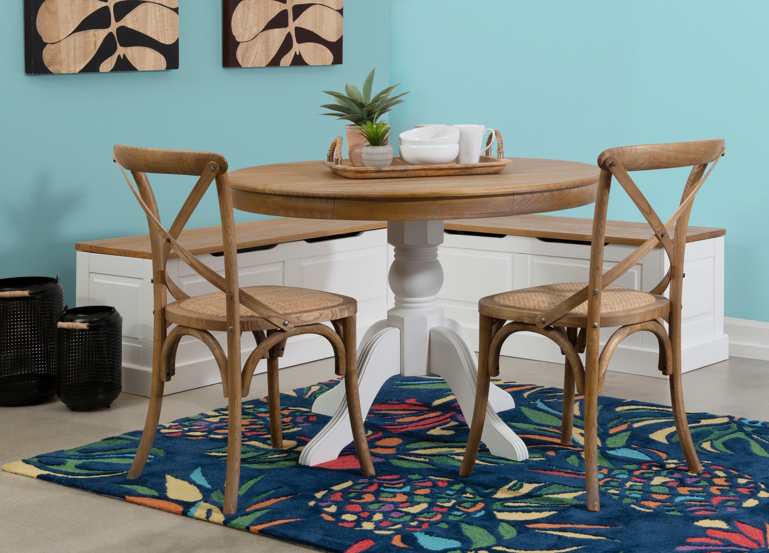 Linon Tobin  Pedestal Dining Table - Natural/White