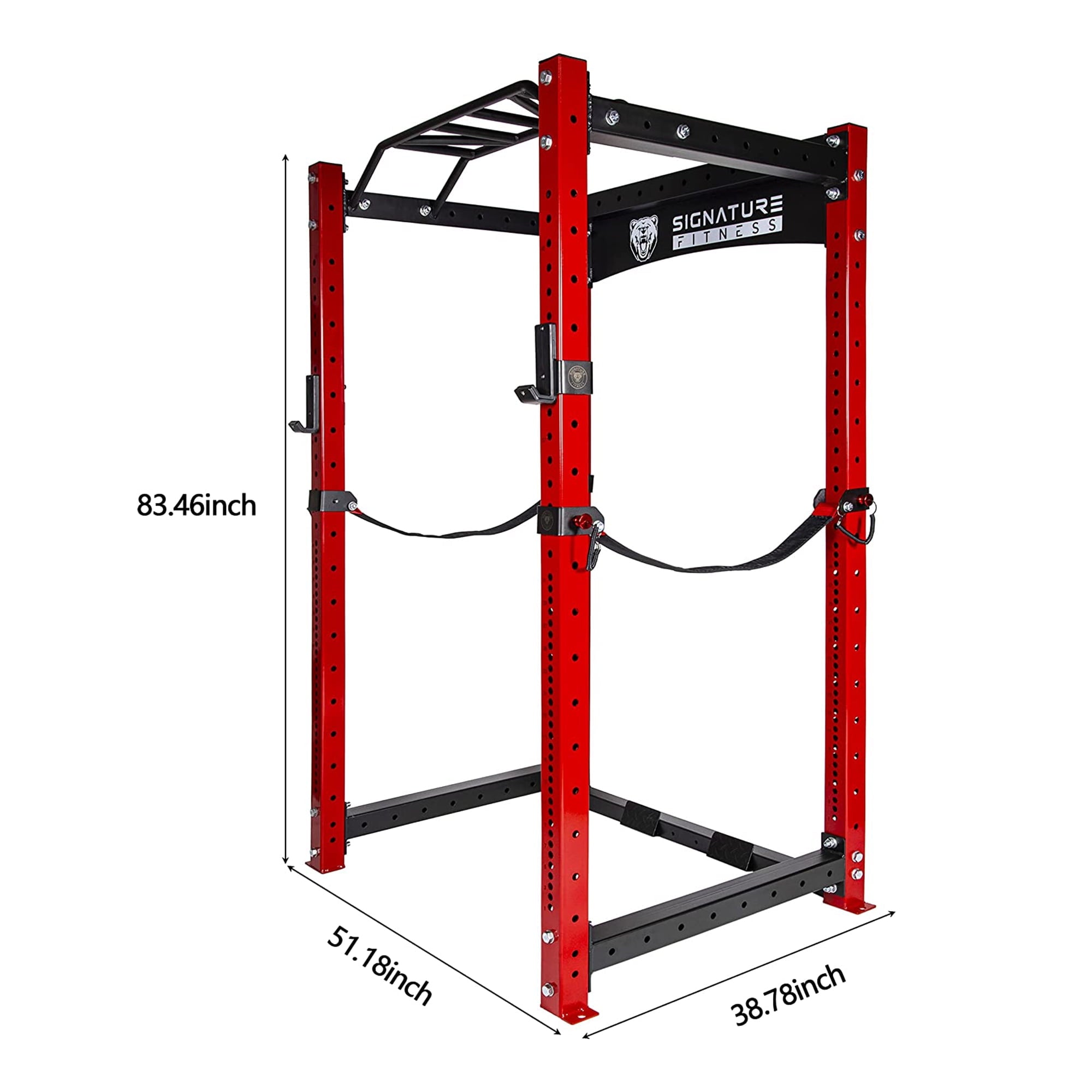 Signature Fitness 1,500 Lb Capacity 3 x 3 Inch Power Cage Squat Rack, Red