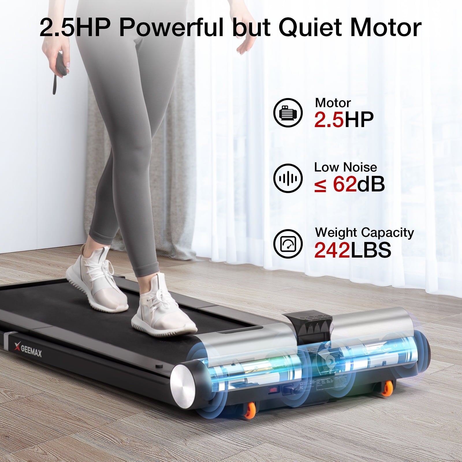 GEEMAX FT-01 2.5HP 2 in 1 Under Desk Treadmill Folding Treadmill Electric Treadmill WalkingPad,Maximum Weight 242lbs