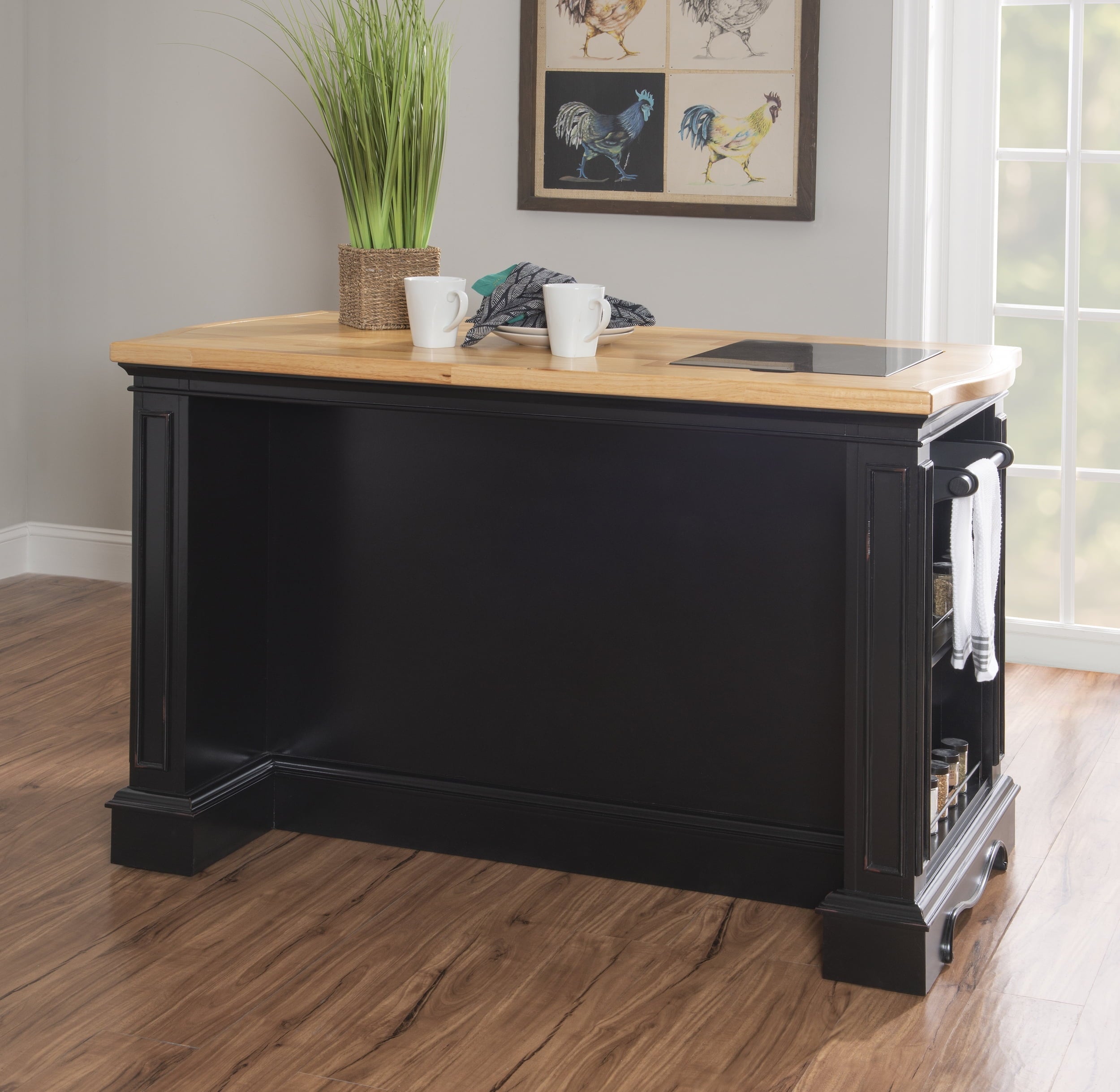 Pennfield Kitchen Island with Black Granite Removable Cutting Surface, Black and Natural