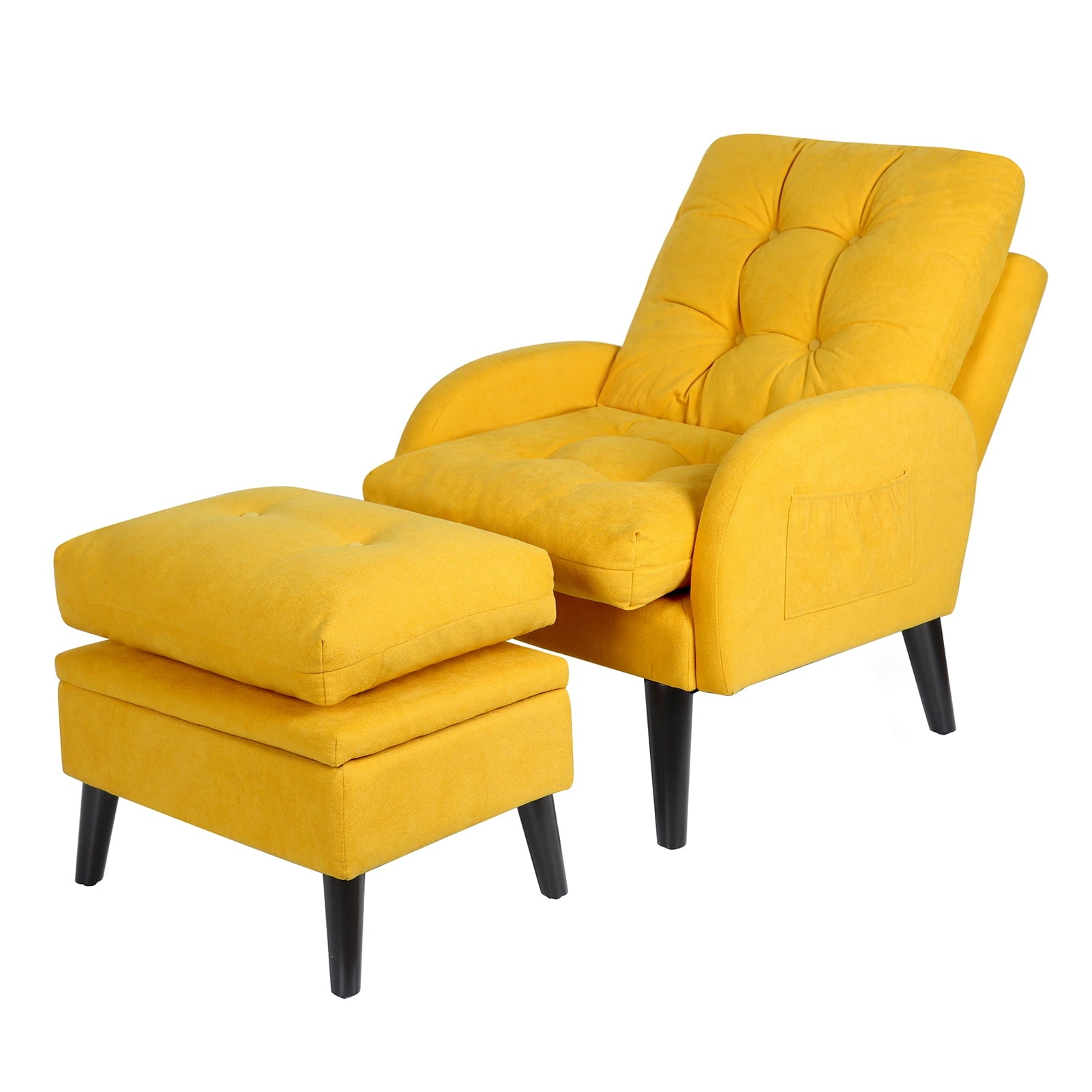 July's Song Accent Chair with Ottoman with Adjustable Backrest,Comfy Read Chair for Living Room with Side Pocket,Recliner Armchair and Ottoman for Bedroom,Yellow