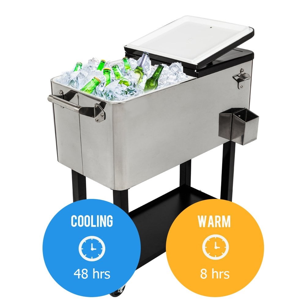 Ktaxon 80QT Trolley Frozen Warm Function Spray Cooler Cart Ice Beer Beverage Chest with Shelf Wheel