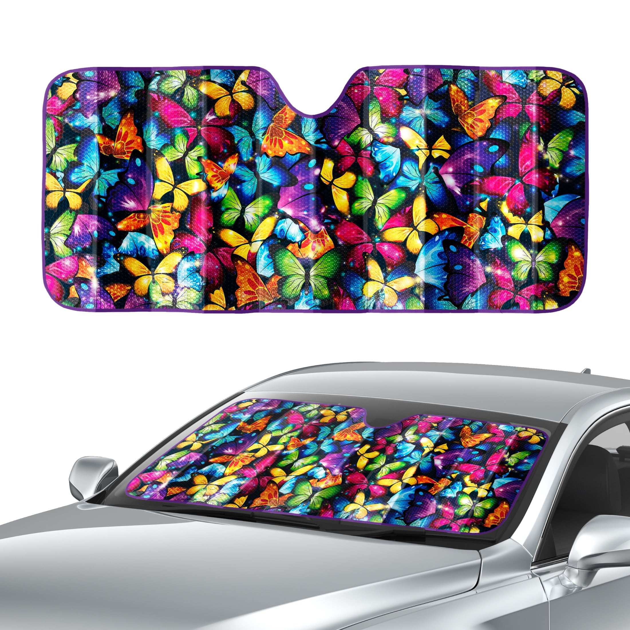 Auto Drive Vehicle's Windshield Fit Butterfly Accordion Sun Shade AD021703M-2 1 Pack, 63'' x 28.5''