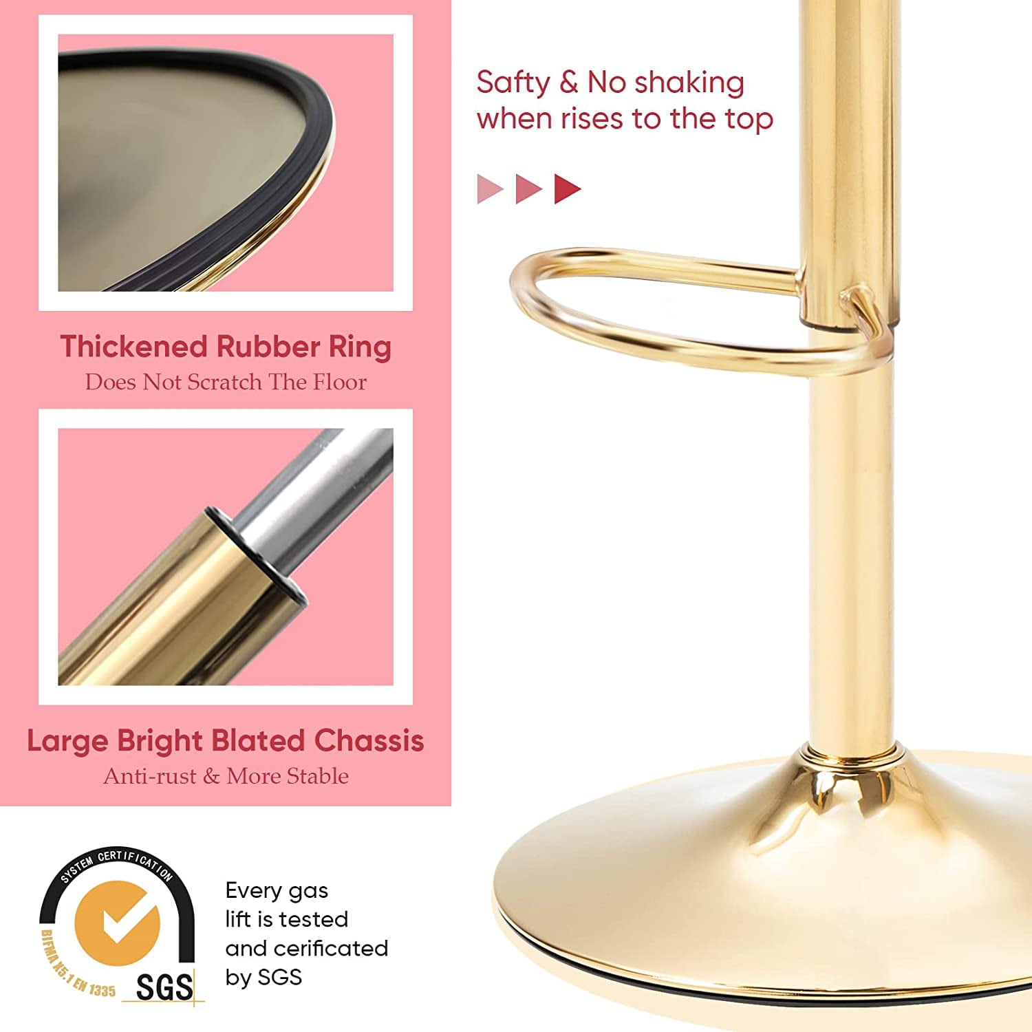 KINFFICT Upholstered Adjustable Swivel Barstool Set of 2, Velvet Bar Height Bar Stools Counter Height Bar Stools, Pink