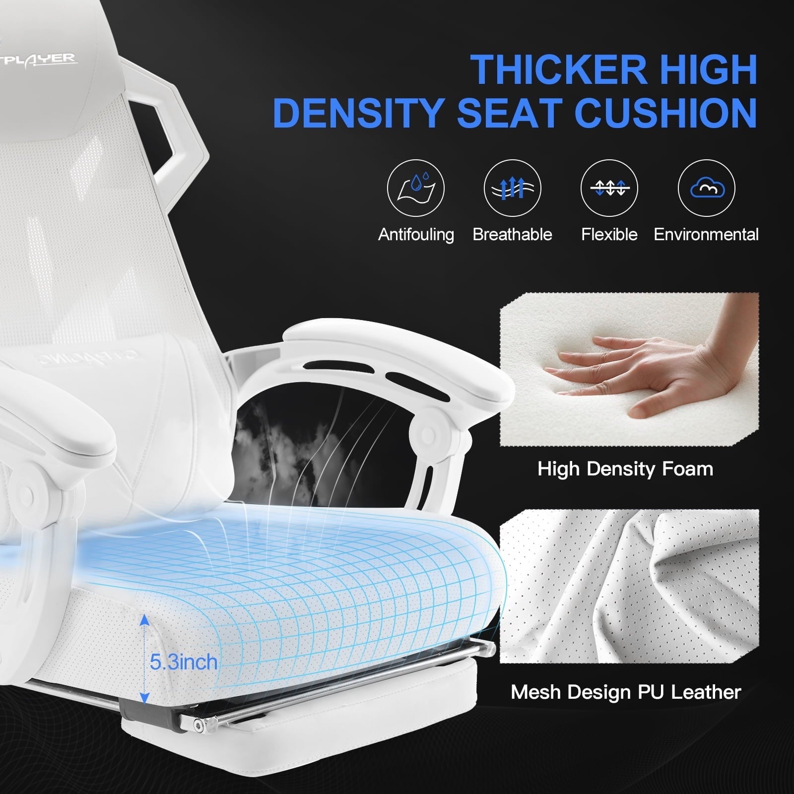 GTRACING Office Chair with Footrest 3D Stereoscopic Frame Mesh Recliner, White