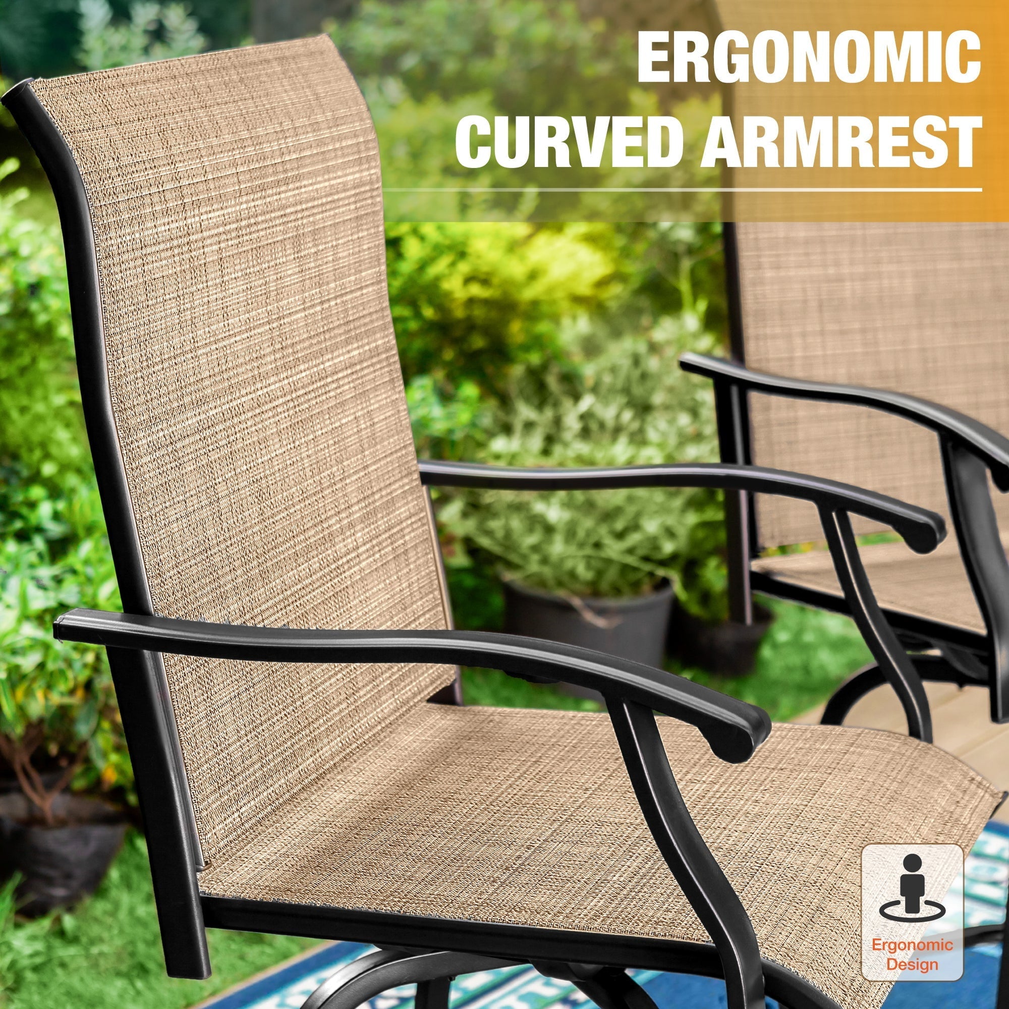 Summit Living Outdoor Swivel Barstools Set of 2,Metal Frame Height Chairs,Black&Brown