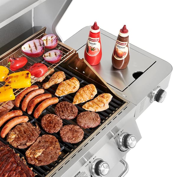 4-Burner Propane Gas Grill in Stainless with LED Controls, Side and Side Sear Burners