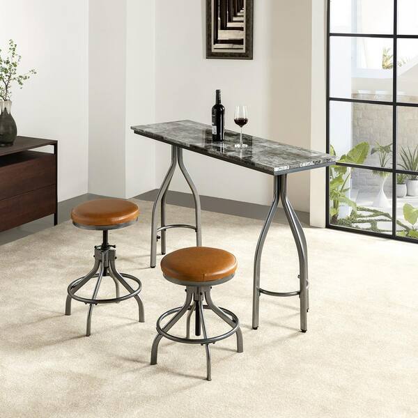 Rita Camel Small Dining Table Dinette Set for 2 with Urban Chic Finishes and Adjustable Height and Counter Stools