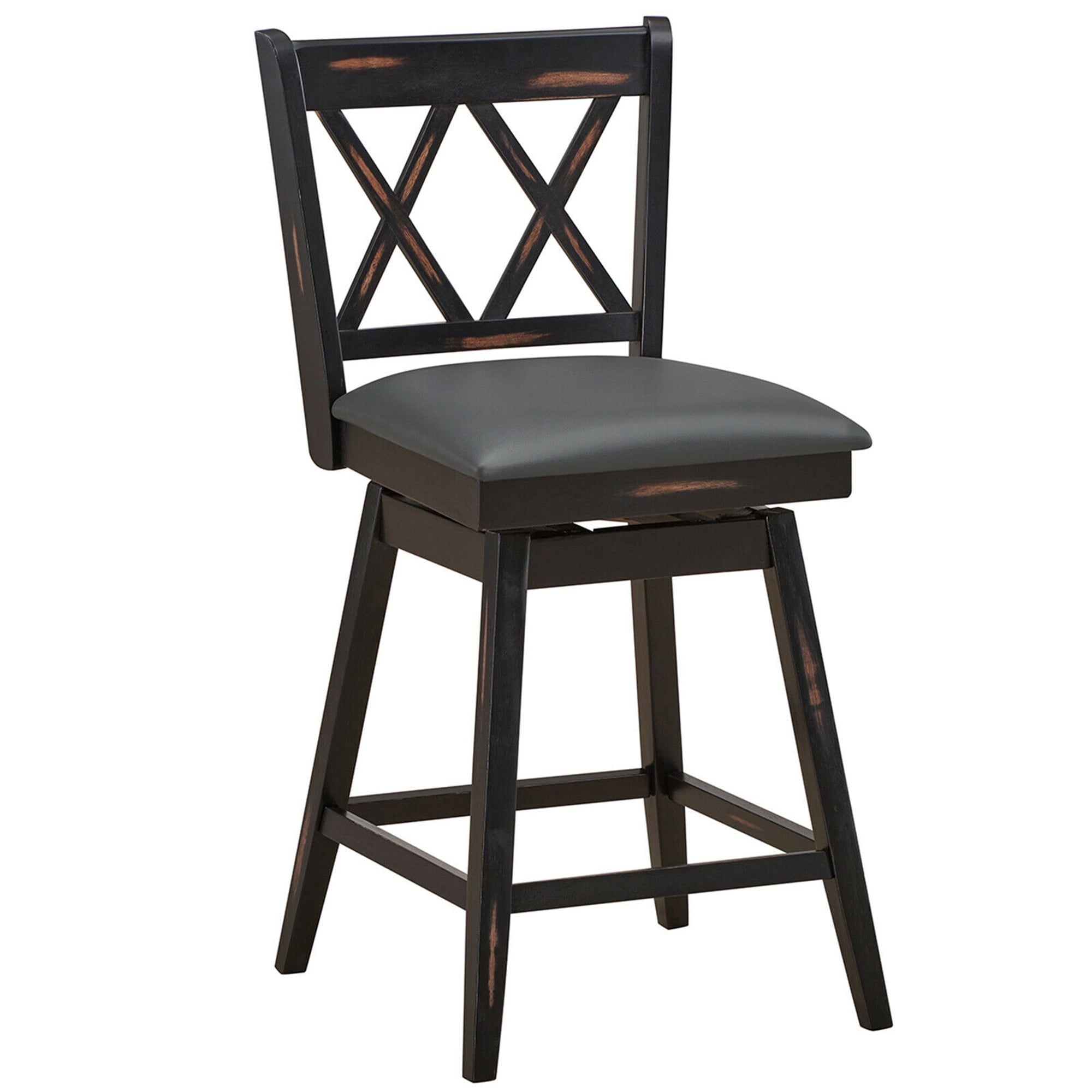 Gymax Set of 4 Barstools Swivel Counter Height Chairs w/Rubber Wood Legs Black