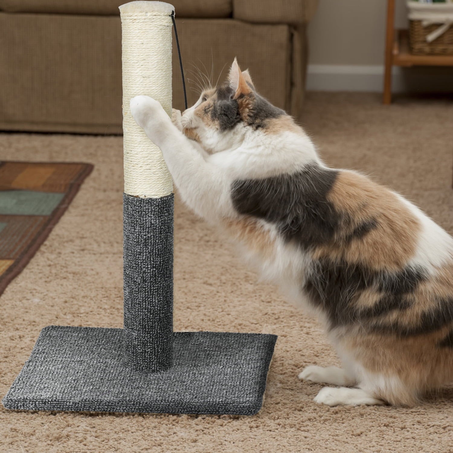 LONGRV Cat Scratching Post, Natural Sisal Scratcher Board, Cat Interactive Toys,20.5Inch