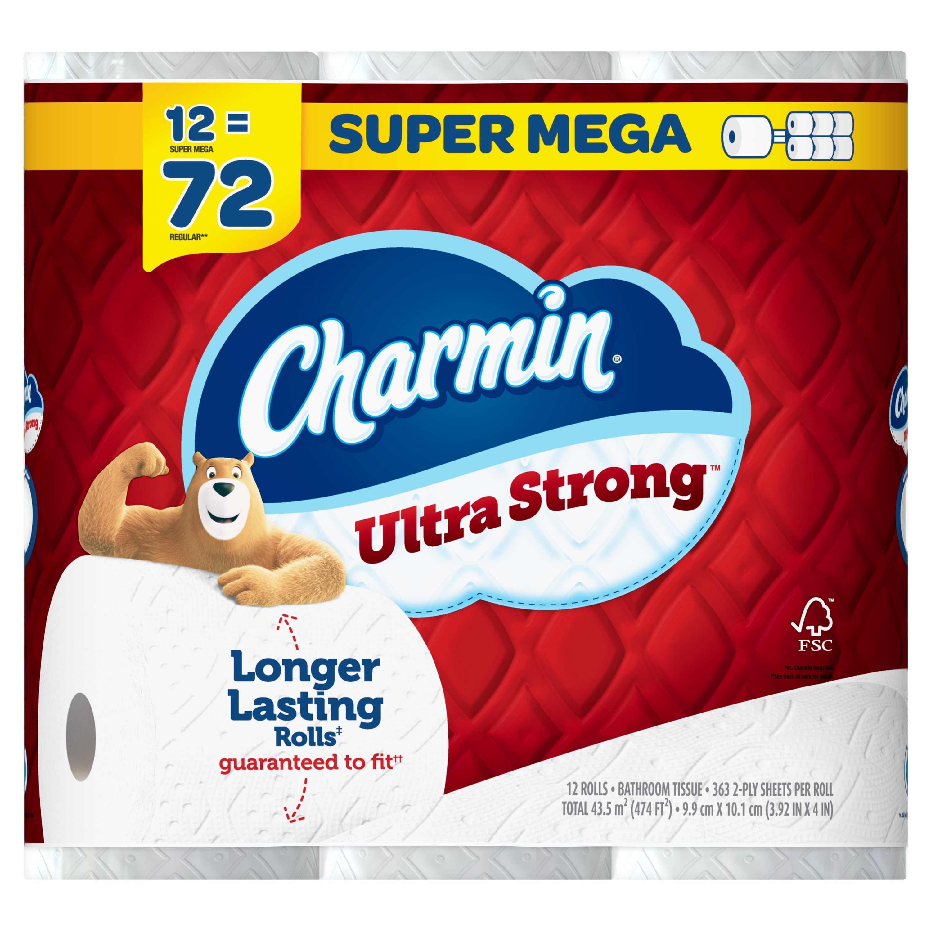 Charmin Ultra Strong Toilet Paper, 12 Super Mega Rolls
