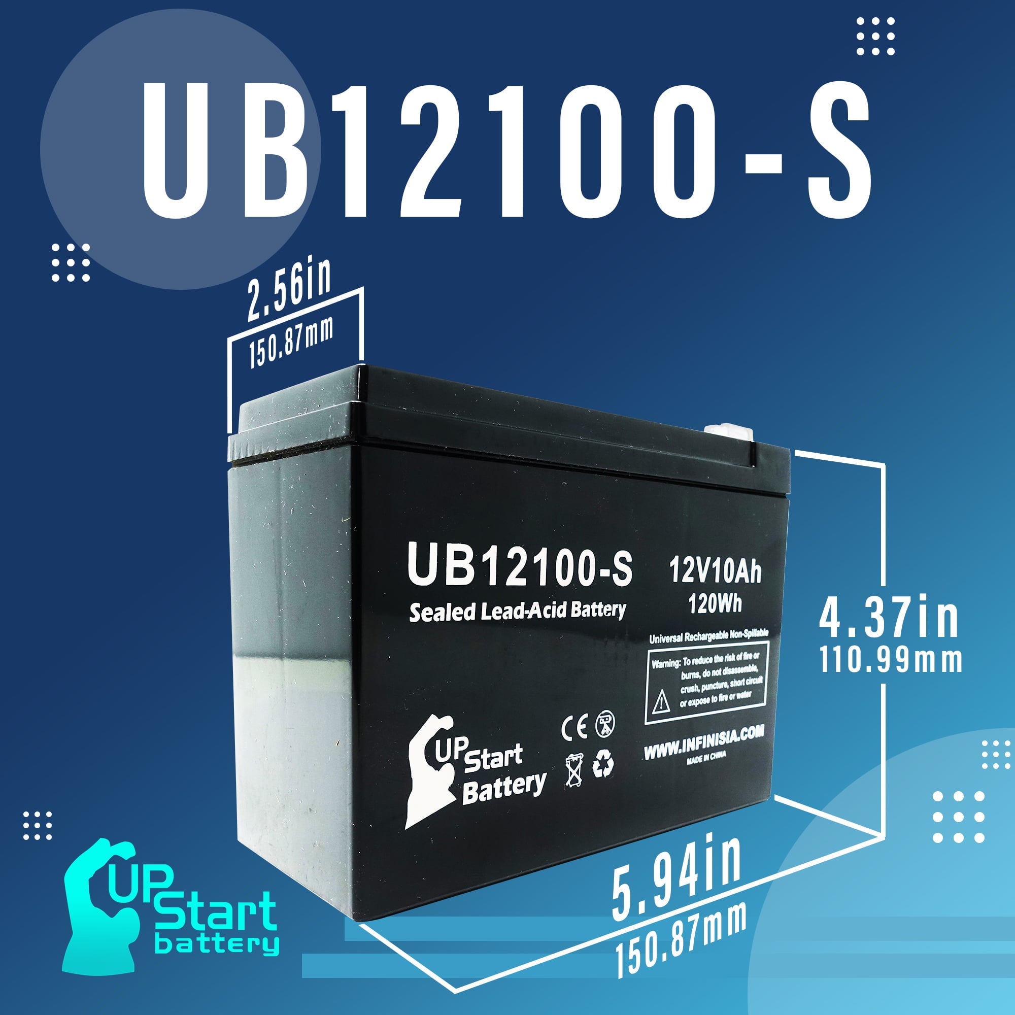 3x Pack - Schwinn S750 Battery Replacement - UB12100-S Universal Sealed Lead Acid Battery (12V, 10Ah, 10000mAh, F2 Terminal, AGM, SLA)