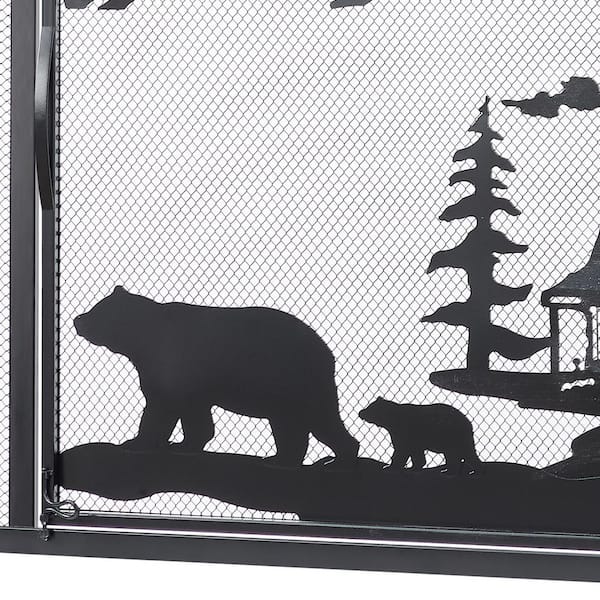 Rochefort Black Iron 1-Panel Fireplace Screen with Decorative Filigree