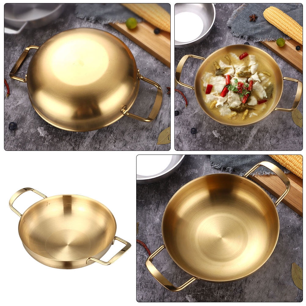 Homemaxs 1Pc Household Ramen Pot Binaural Stainless Pan Kitchen Noodle Stockpot (Golden)