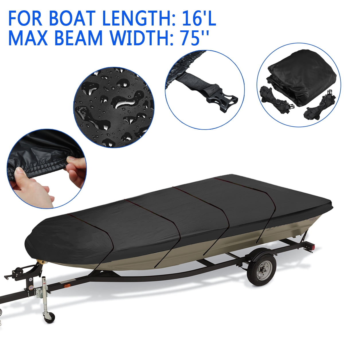 210D Marine Grade Boat Cover- Water Proof Heavy Duty Trailerable Replacement for Jon Boat 12' / 14' / 16' / 18'L