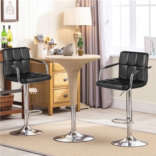 Bar Stools Adjustable Counter Stool Bar Chairs Swivel Barstool Set of 2  Black