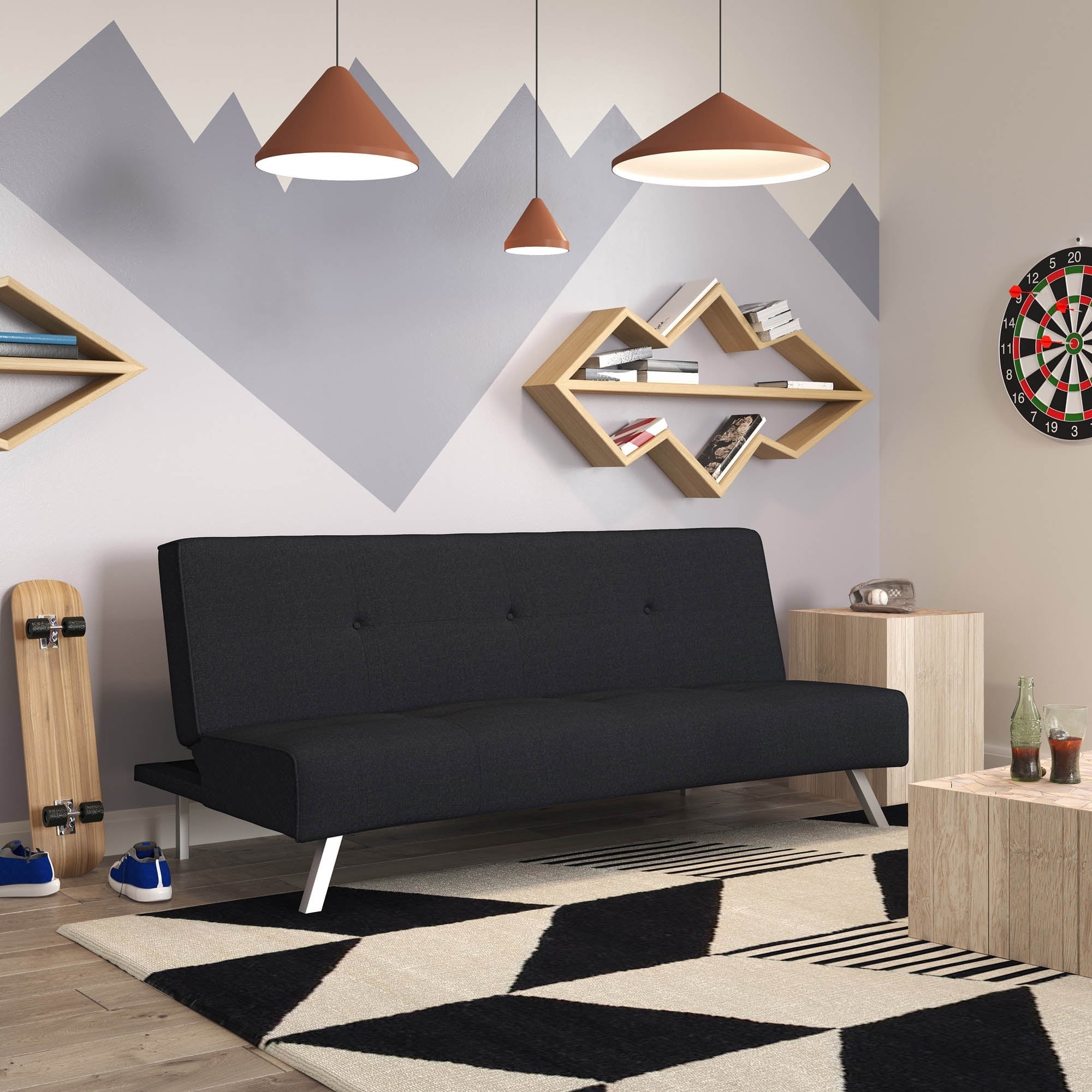 Serta Shirley Modern Tufted Futon, Charcoal Gray Fabric