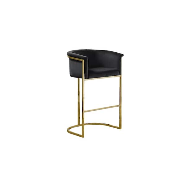 Jessica 29 in. Black Low Back Gold Metal Frame Bar Stool Chair with Velvet Fabric (Set of 1)
