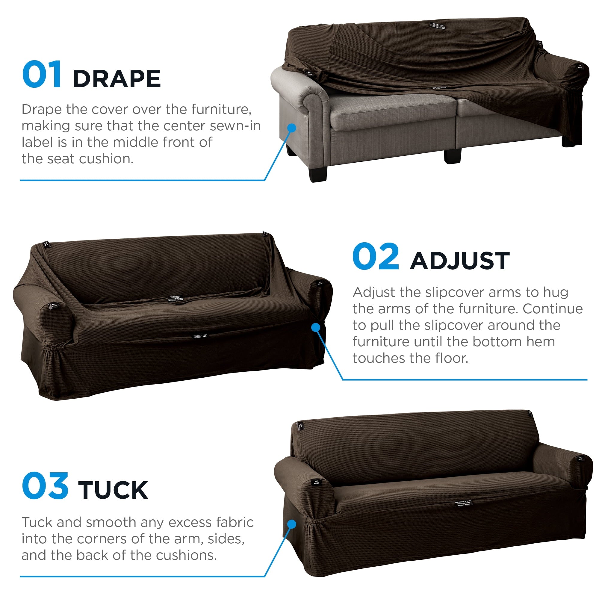 Mainstays Soft Touch Stretch Fabric Sofa Slipcover, Brown, 1-Piece