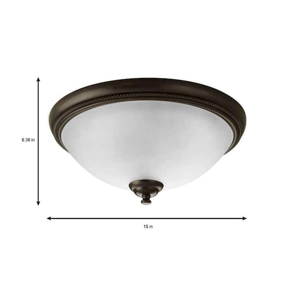Pavilion Collection 15 in. 2-Light Antique Bronze Flush Mount with Etched Watermark Glass Bowl