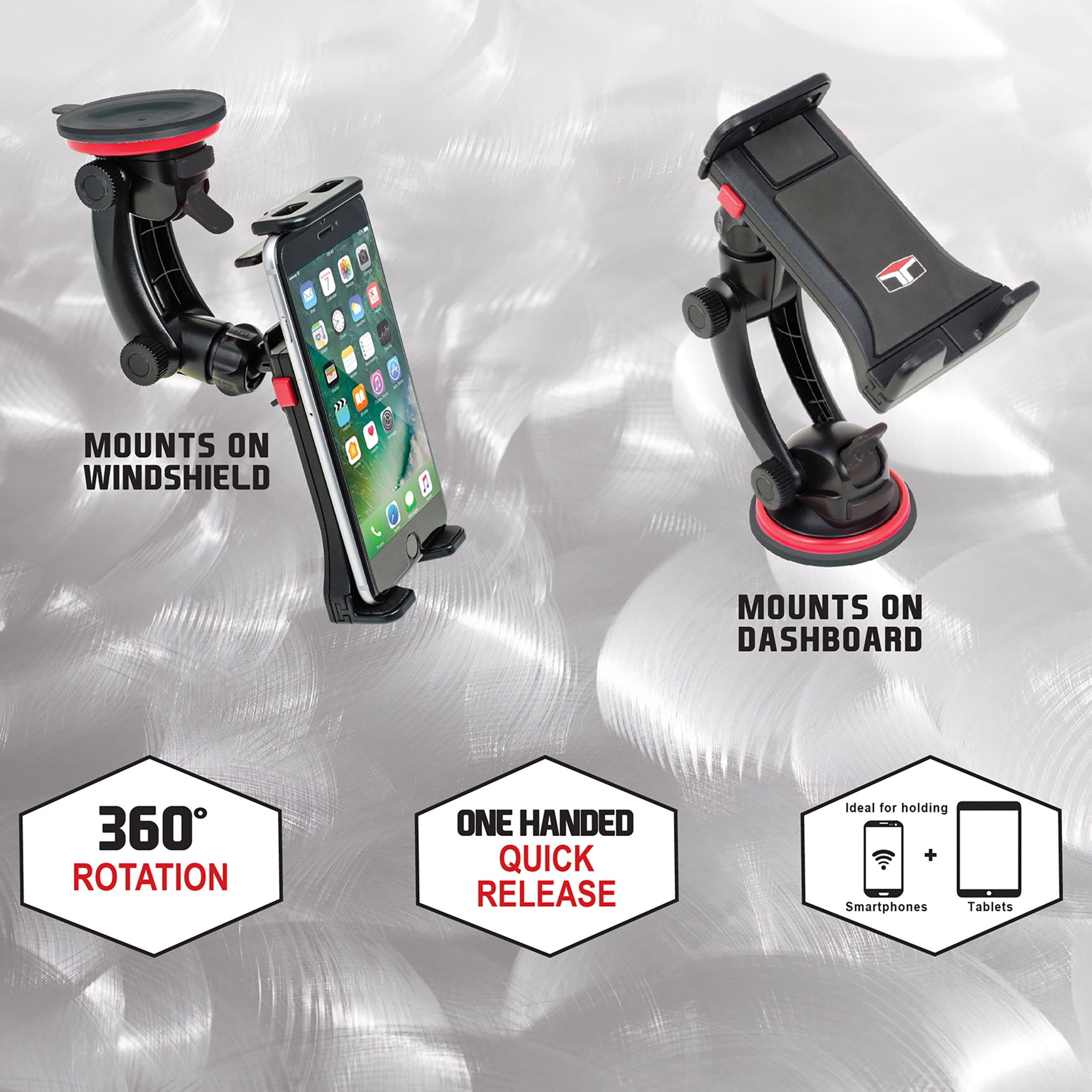 Tuff Tech Super Stick Universal Car Mount Phone Holder Desk Stand with Suction Cup Base and Adjustable Arm for -iPhone, Samsung, LG, Moto, Huawei, Smartphones