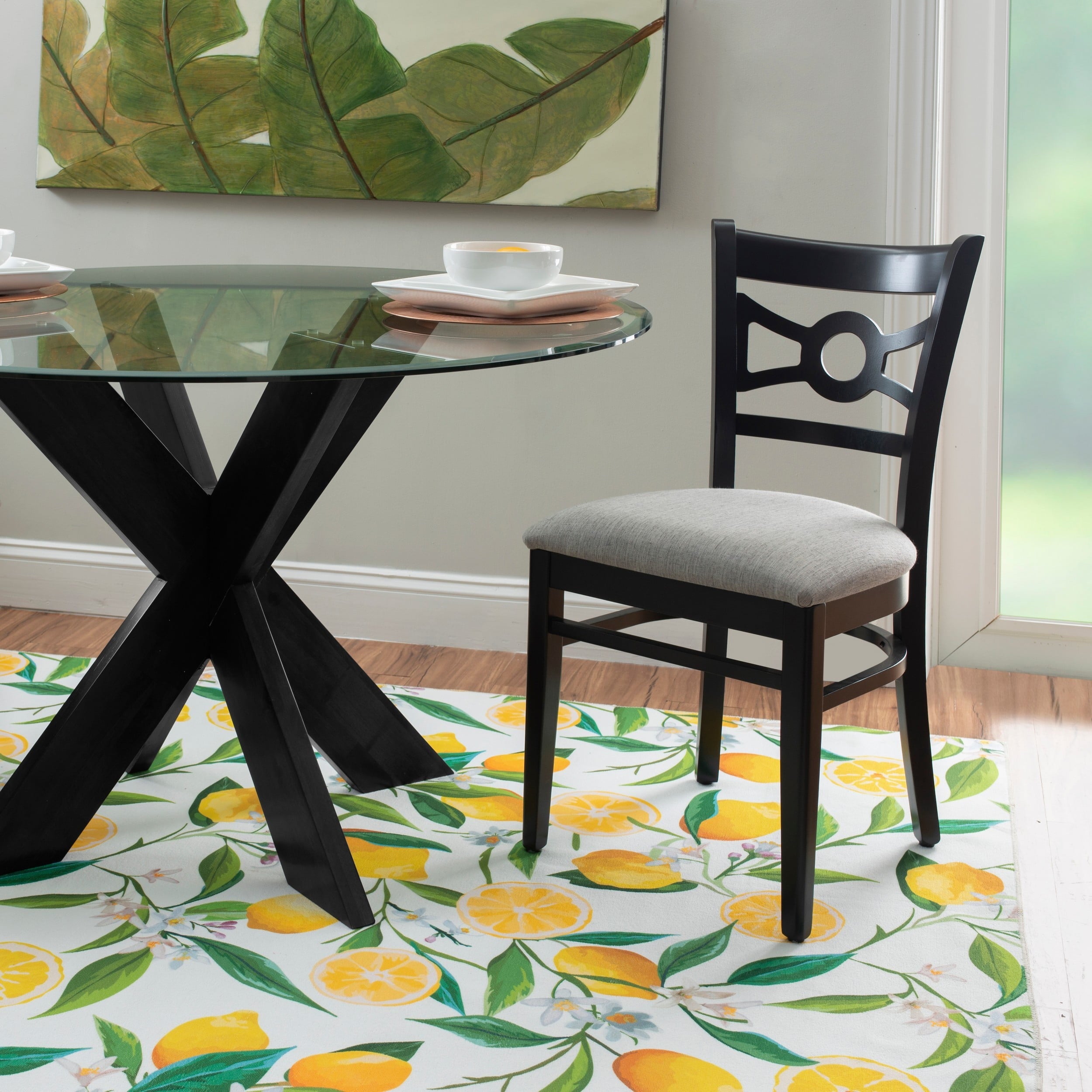 Powell Augusta Wood X-Base Dining Table with Glass Top, Black