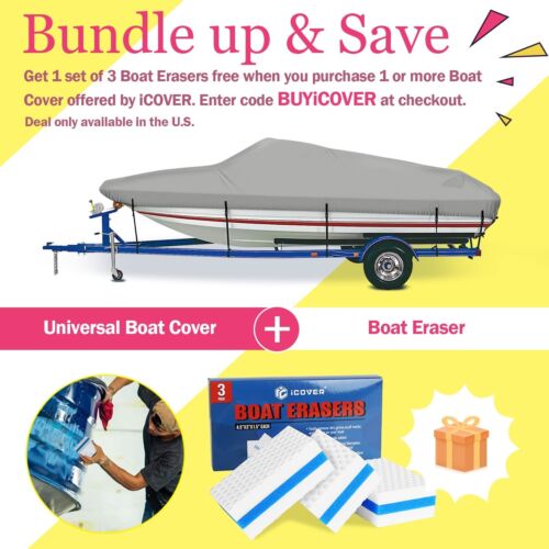 iCOVER Trailerable Boat Cover- 16'-18.5' Fits V-Hull,Fish&Sk<wbr/>i,Pro-Style,Fi<wbr/>shi...