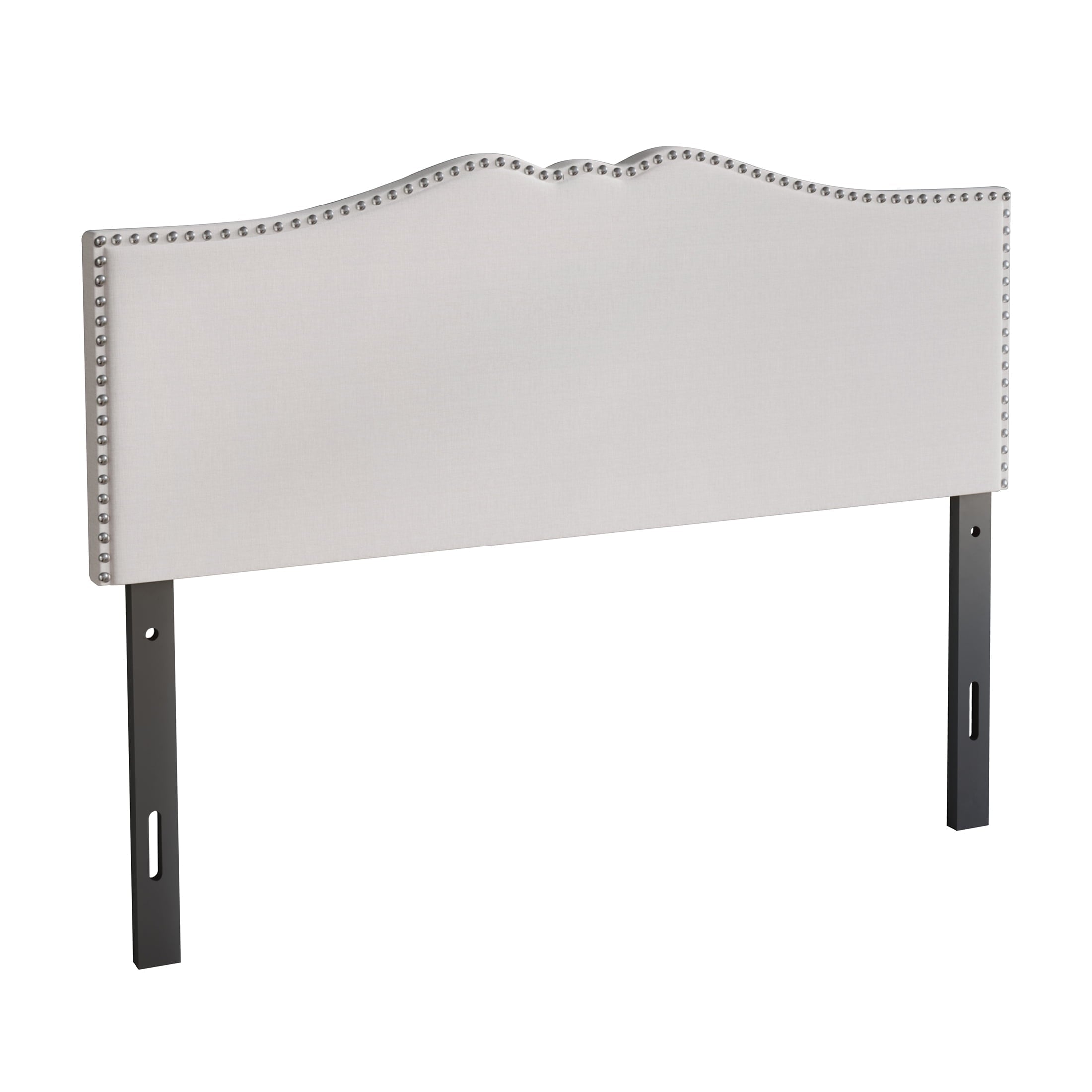 Castle Place Curved Upholstered Nailhead Trim Linen Headboard, Warm Grey, Twin